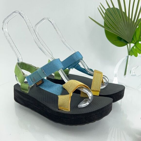 Teva Womens Midform Universal Sandal Size 6 Blue Green Yellow Strappy Ajustable - Picture 1 of 14